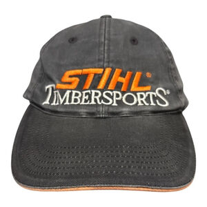 STIHL Timbersports Hat Cap Strap Back Black Orange Embroidered Advertising Mens